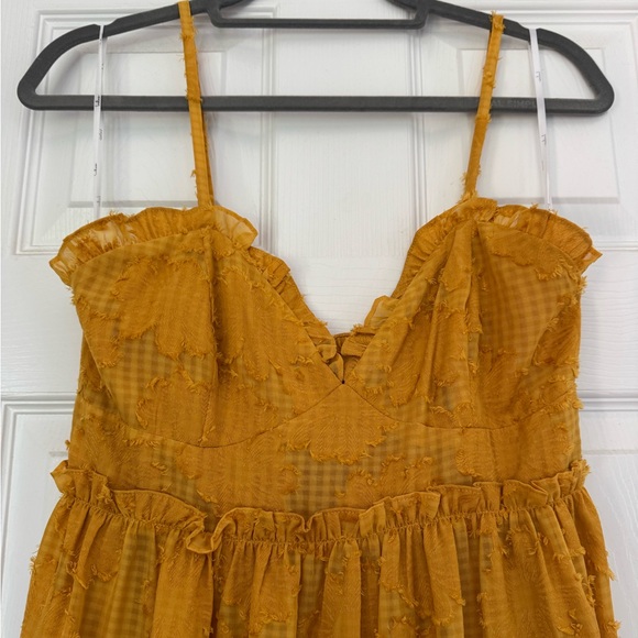 Lulus Charm And Charisma Mustard Yellow Burnout Floral Maxi Dress - Size S - Picture 5 of 8